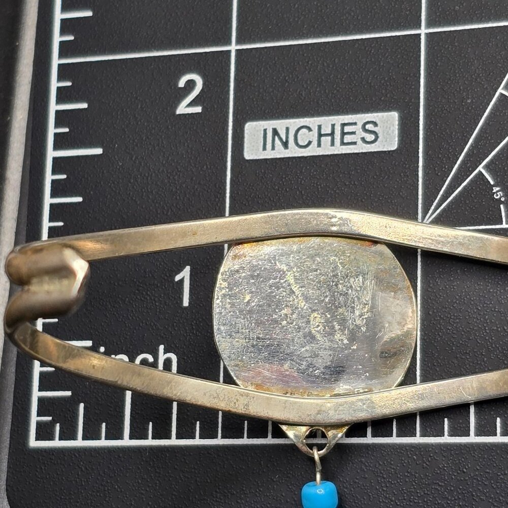 VTG Southwestern Sterling Silver Bracelet 6.75" Crushed Turquoise Feather Charm - Picture 8 of 15